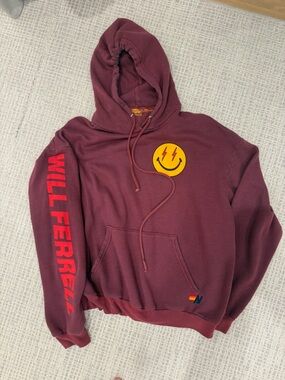 Aviator Nation Maroon Hoodie with Red Sleeve Logo and Yellow Patch